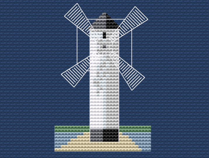 Kreuzstichvorlage Leuchtturm Mühlenbake von Swinemünde als PDF und PNG