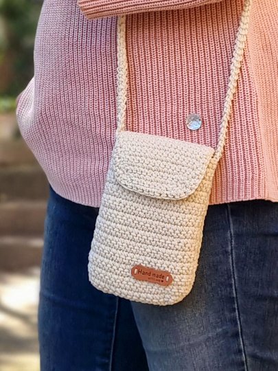 T10 Häkelanleitung. Umhängetasche für ein Mobiltelefon. Handytasche.