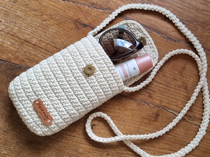 T10 Häkelanleitung. Umhängetasche für ein Mobiltelefon. Handytasche.