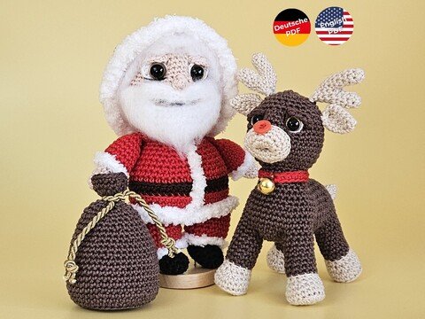 Weihnachtsmann & Rentier - festliches Amigurumi - Duo Häkelanleitung