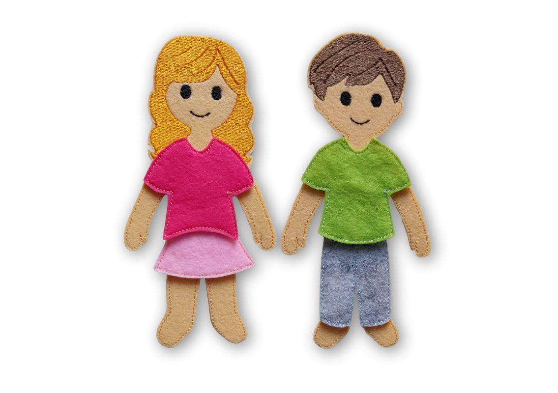 Stickdatei Anziehpuppe Mädchen und Junge auf Filz in zwei Größen - Bild 5