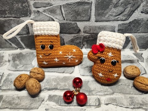 Häkelanleitung 2in1 "Lebkuchenpärchen Stiefelchen + Handschühchen"