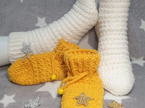 Häkelanleitung für Häkelsocke Sternenzauber cuff down mit Bumerang-Ferse