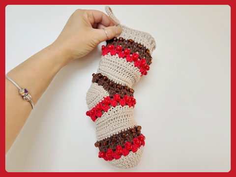 Beaded Crochet Pattern Christmas Stocking, Christmas Sock Crochet Pattern