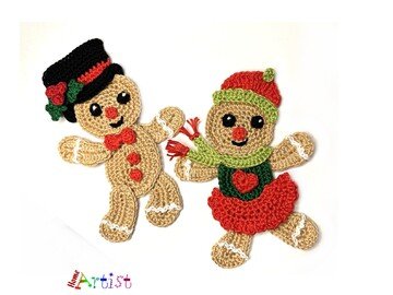 Gingerbread Duo crochet applique