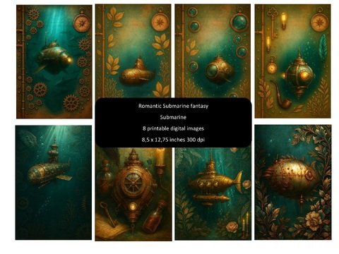 Romantic Submarine Fantasy — Steampunk Digital Paper Set | 8 Printable