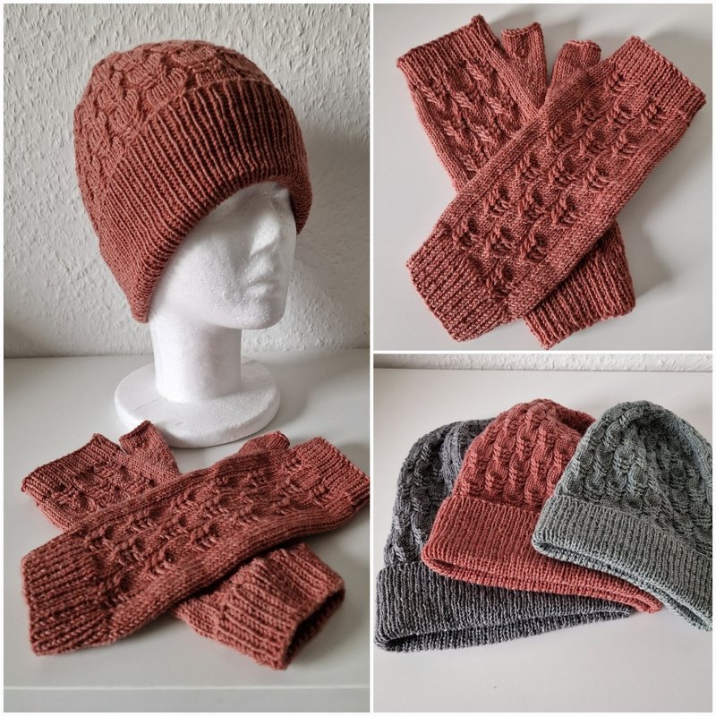 Strickanleitung für das Set aus Mütze und Stulpen "Lydia"