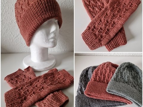 Strickanleitung für das Set aus Mütze und Stulpen "Lydia"