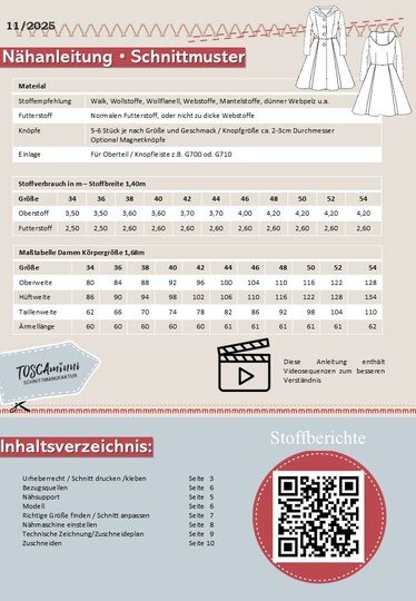 Schnittmuster Damenmantel Noèmie Gr. 34-54 tailliert