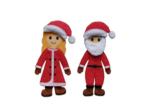 Stickdatei Anziehpuppe Weihnachten Mädchen und Junge auf Filz mit Kleidung