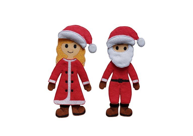 Stickdatei Anziehpuppe Weihnachten Mädchen und Junge auf Filz mit Kleidung