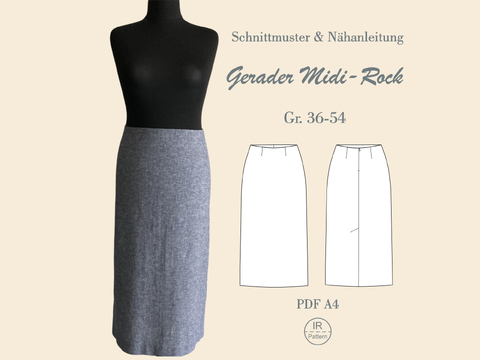 PDF Schnittmuster und Nähanleitung. Gerader Rock Größen 36-54