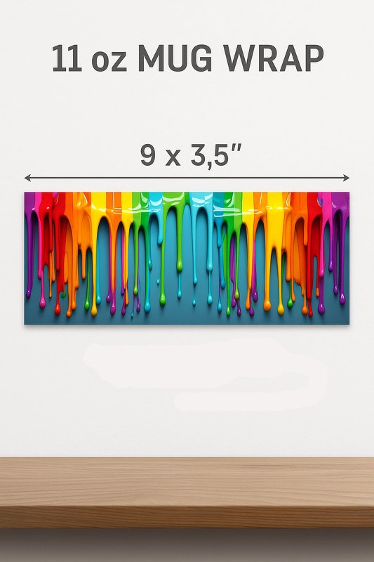 Rainbow Dripping Paint Mug Wrap | 11 oz Sublimation Design