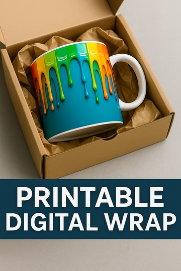 Rainbow Dripping Paint Mug Wrap | 11 oz Sublimation Design