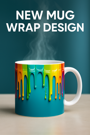 Rainbow Dripping Paint Mug Wrap | 11 oz Sublimation Design