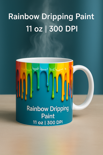 Rainbow Dripping Paint Mug Wrap | 11 oz Sublimation Design