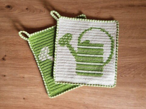 Häkelanleitung Topflappen "Gießkanne"