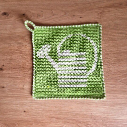 Häkelanleitung Topflappen "Gießkanne"