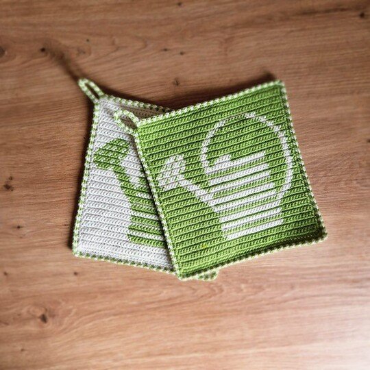 Häkelanleitung Topflappen "Gießkanne"