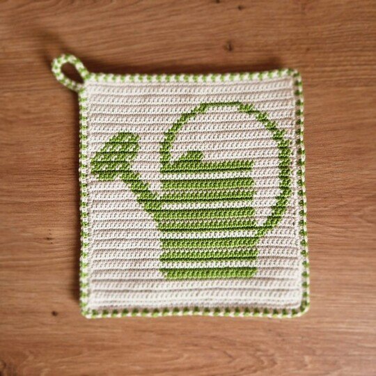 Häkelanleitung Topflappen "Gießkanne"