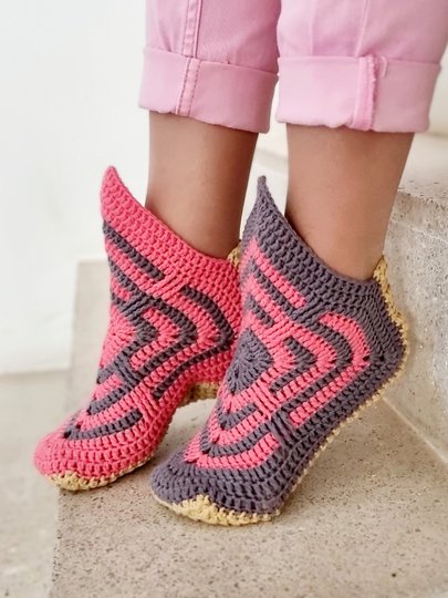Crochet patterns for Cotton Socks  and slippers– 2 Patterns  PDF (EN/DE)