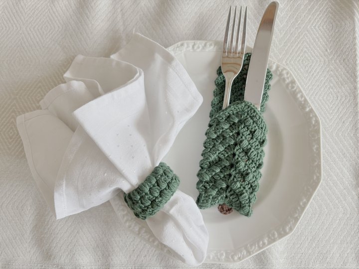 Bestecktasche + Serviettenring Tannenbaum, Tischdeko Weihnachtstisch