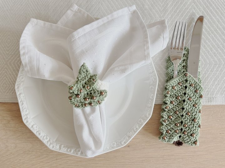 Bestecktasche + Serviettenring Tannenbaum, Tischdeko Weihnachtstisch