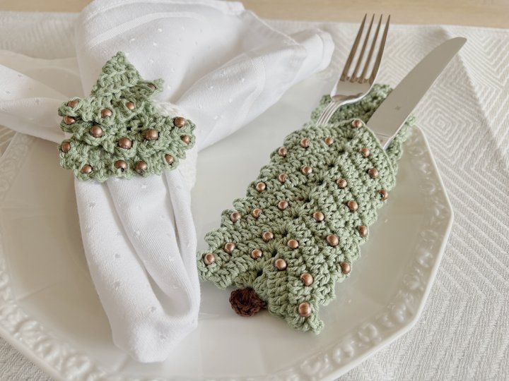 Bestecktasche + Serviettenring Tannenbaum, Tischdeko Weihnachtstisch