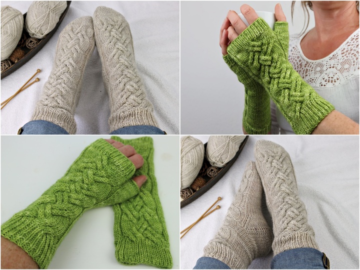 Knitting Pattern Cabled Socks & Fingerless Mitts PDF | Avocado Cocktail Set