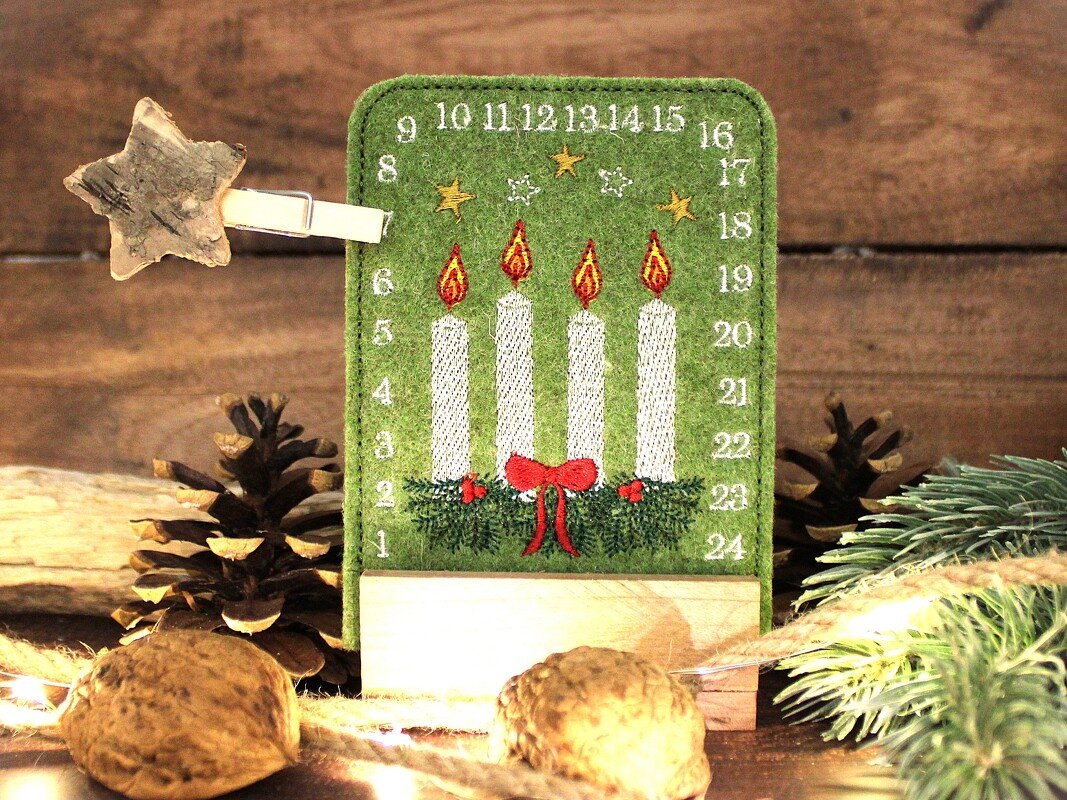 Stickdatei ITH Tischadventskalender Kerzen ab 10x10cm Adventskalender