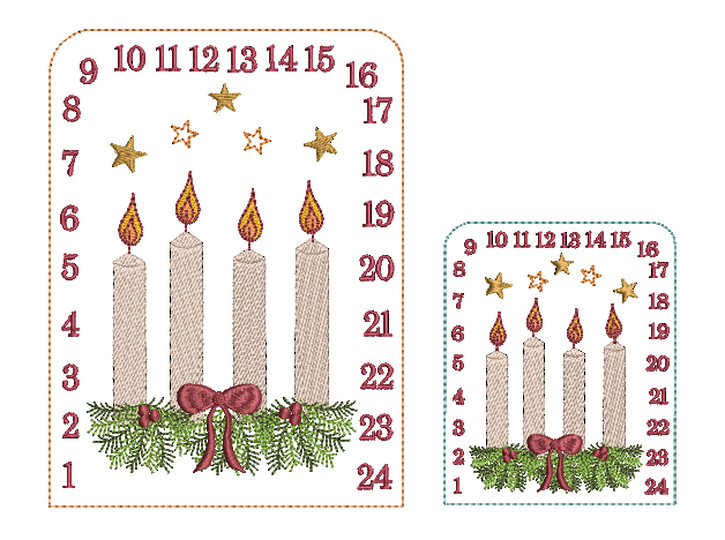 Stickdatei ITH Tischadventskalender Kerzen ab 10x10cm Adventskalender
