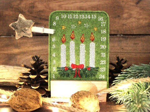 Stickdatei ITH Tischadventskalender Kerzen ab 10x10cm Adventskalender