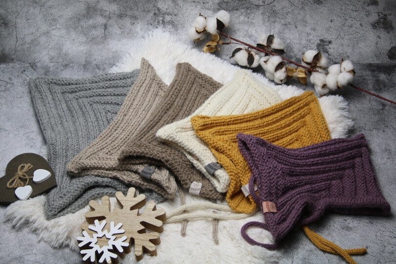 Balaclava Mütze/ Schalmütze in ”Alpaca” Querrippen und Längsrippen No 009