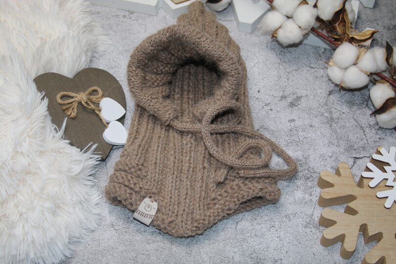 Balaclava Mütze/ Schalmütze in ”Alpaca” Querrippen und Längsrippen No 009
