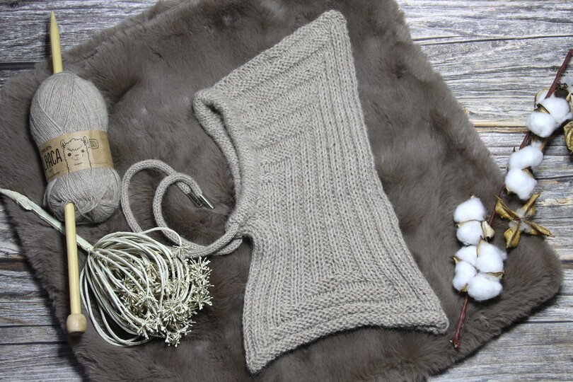 Balaclava Mütze/ Schalmütze in ”Alpaca” Querrippen und Längsrippen No 009