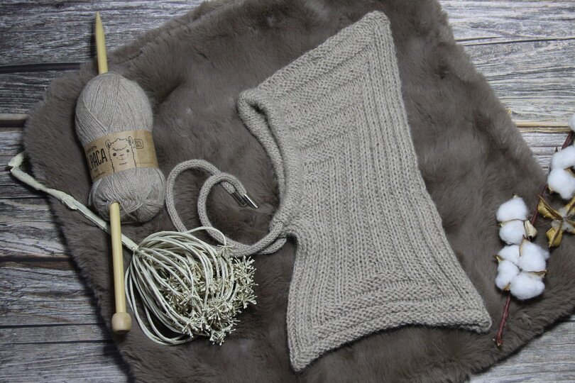 Balaclava Mütze/ Schalmütze in ”Alpaca” Querrippen und Längsrippen No 009
