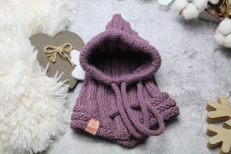 Balaclava Mütze/ Schalmütze in ”Alpaca” Querrippen und Längsrippen No 009