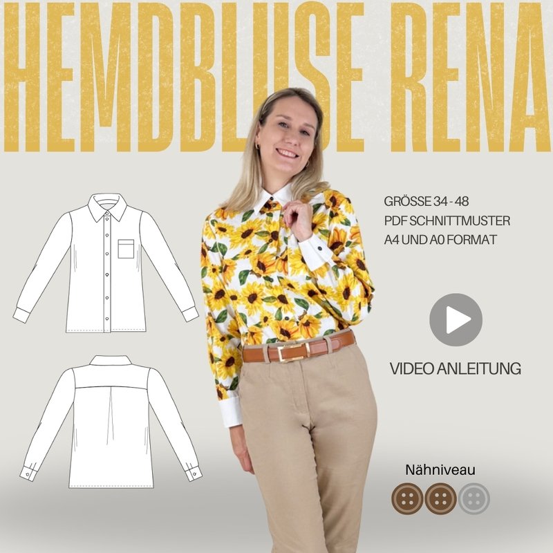 Schnittmuster Hemdbluse RENA – Kragen mit Steg und Manschetten | Gr. 34–48