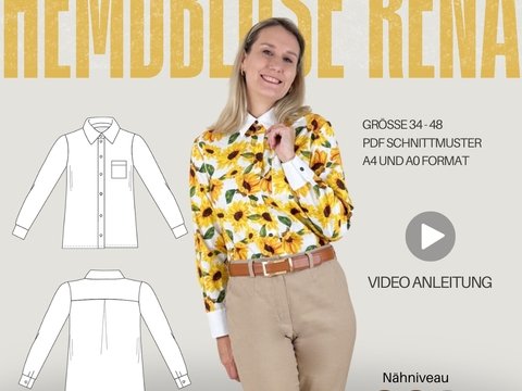 Schnittmuster Hemdbluse RENA – Kragen mit Steg und Manschetten | Gr. 34–48