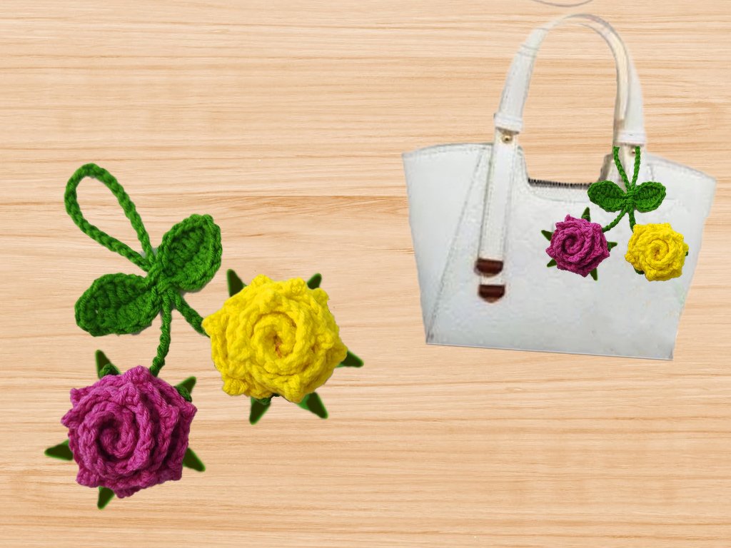 Crochet Flowers Keychain & Bag Charm Pattern PDF + Video Tutorial - Image 2