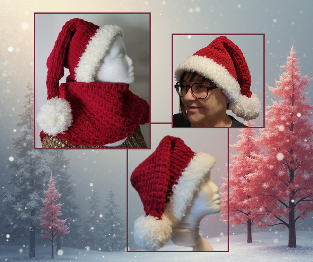 Weihnachtsmütze Santa Claus für Gross & Klein, Tunesisch gehäkelt, Anfänger