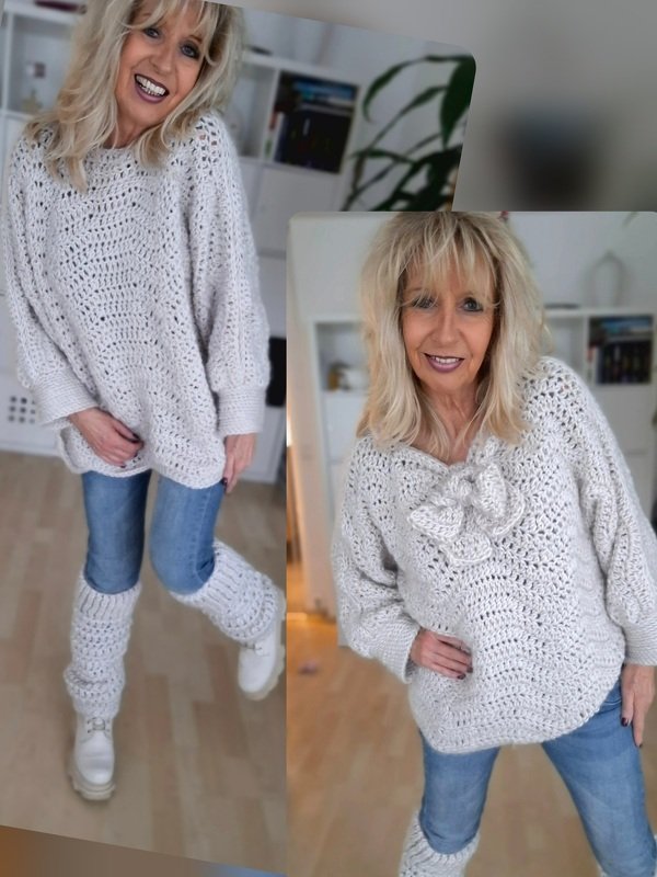 Zig Zag Pullover - Häkelset, Wendepulli inkl. Overknee-Stulpen
