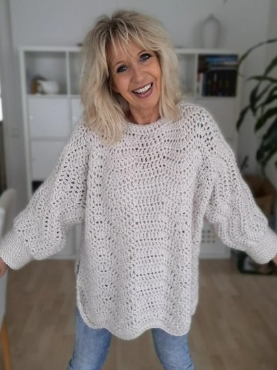 Zig Zag Pullover - Häkelset, Wendepulli inkl. Overknee-Stulpen