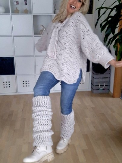 Zig Zag Pullover - Häkelset, Wendepulli inkl. Overknee-Stulpen