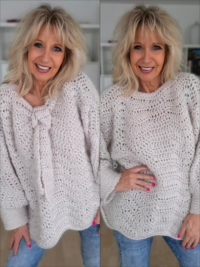 Zig Zag Pullover - Häkelset, Wendepulli inkl. Overknee-Stulpen