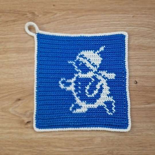 Häkelanleitung Topflappen "Schneemann"