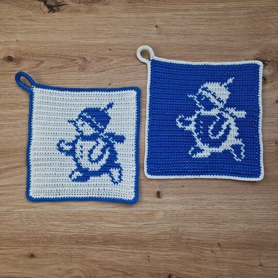 Häkelanleitung Topflappen "Schneemann"