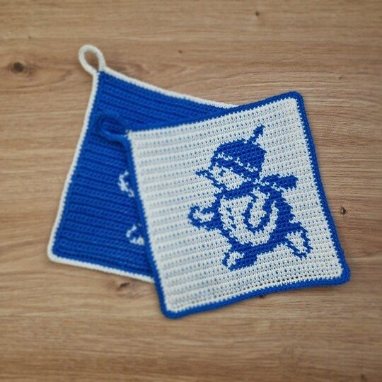 Häkelanleitung Topflappen "Schneemann"