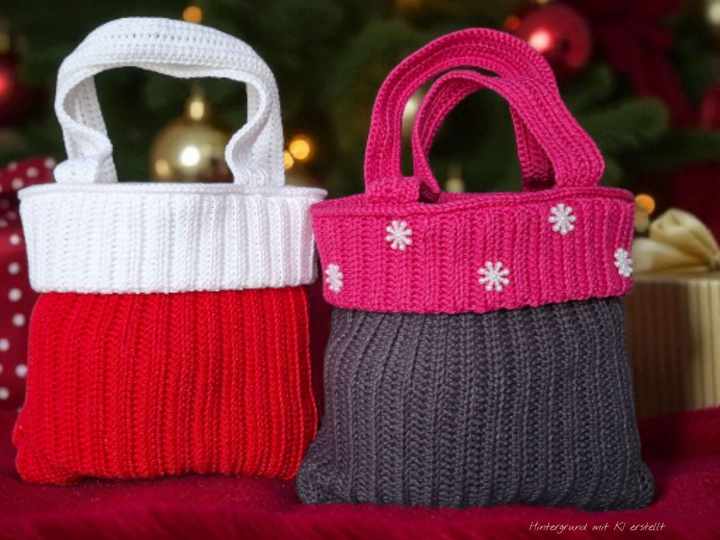 Häkelanleitung Geschenkbeutel Set / Weihnachtsmann / Pinguin