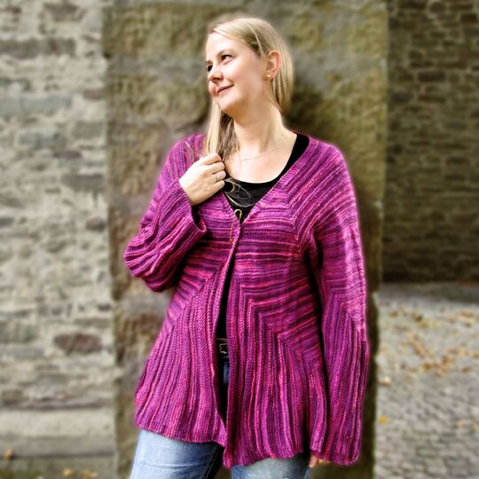Sustrum, jacket and tunic, sizes S to 4 XL, modular patchwork knitting